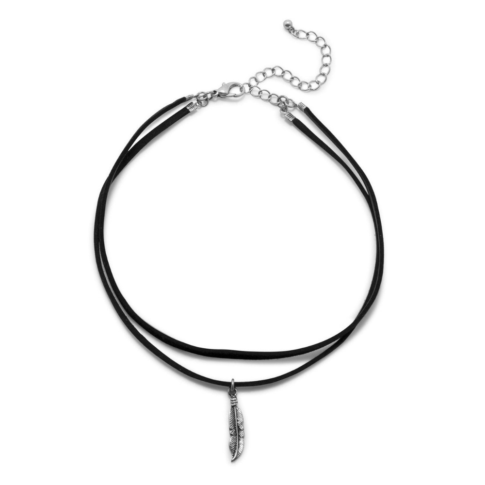 Double Strand Leather Fashion Choker with Feather
